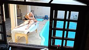 i took her for poolside massage but she spread oiled tits for public handjob blowjob and fingering