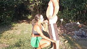 Ebony slut's big ass takes monster cock anal creampie deep in the woods voyeur style