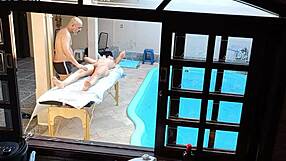 i took her for poolside massage but she spread oiled tits for public handjob blowjob and fingering