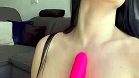 Horny girl rides dildo to squirting climax