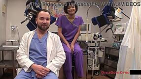 Jackie Banes the latex nurse humiliates patient spreading small tits in hospital