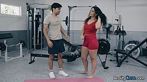 Busty and curly brunette hottie shaking her big booty before deep fuck