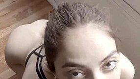 Cute Brunette Teen Receives Facial Cumshot in Homemade Scene Again.