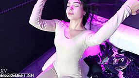 Moon black spandex contours the perfect sexy body, highlighting the black skin, spandex texture, and curves in detail