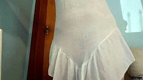 Stepmom struts housework in sheer dress flashing bare pussy and big ass