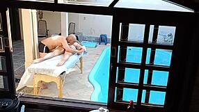 i took her for poolside massage but she spread oiled tits for public handjob blowjob and fingering