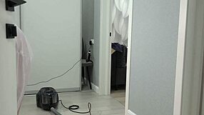 a home camera watches a mature housewife with a thick ass under a short robe and big boobs chubby milf behind the scenes pawg