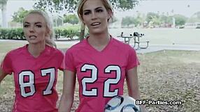 sexy soccer babes in uniforms take turns blowing my cock in homemade pov group