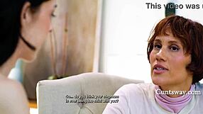 Does she love riding stepmom's dildo enough while social worker watches?