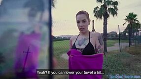 Heart pounding as inked Latina chokes on cock before wild public cowgirl ride outdoors