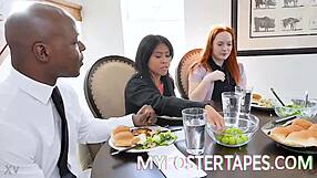 Foster gets bent over ass fucked by curvy asian milfs in bedroom threesome!