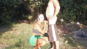 Ebony slut's big ass takes monster cock anal creampie deep in the woods voyeur style