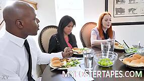 Foster gets bent over ass fucked by curvy asian milfs in bedroom threesome!