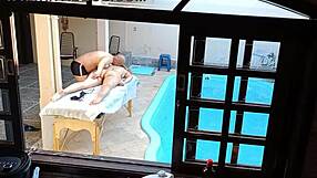 i took her for poolside massage but she spread oiled tits for public handjob blowjob and fingering