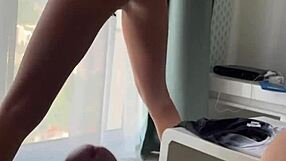 Quick sex with hot teen in leather jacket - pov vertical sex