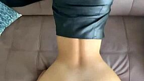 Quick sex with hot teen in leather jacket - pov vertical sex