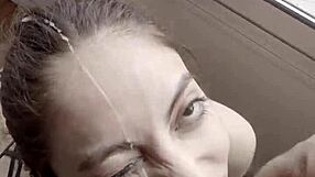 Cute Brunette Teen Receives Facial Cumshot in Homemade Scene Again.