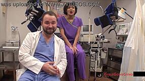 Jackie Banes the latex nurse humiliates patient spreading small tits in hospital