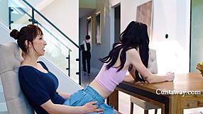 Does she love riding stepmom's dildo enough while social worker watches?