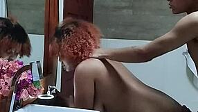 Hot latina's hotel bathroom cumshot