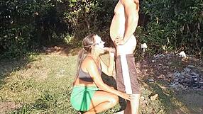 Ebony slut's big ass takes monster cock anal creampie deep in the woods voyeur style