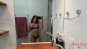 Brazilian Brunette Fingers Wet Pussy Squirting Before Shower Video