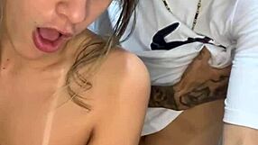 cousin's shorts bulge too tempting for her juicy pussy kiss