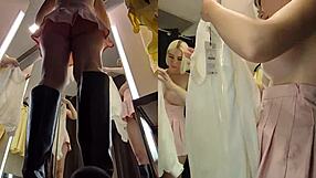 hidden cam catches blonde's big tits pussy upskirt in fitting room