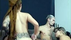 Dread redhead rides buddy while his wife devours me