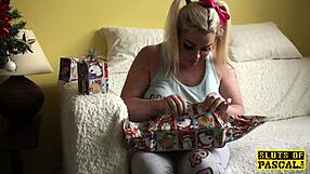 British tattooed plumper spreads fat pussy riding dildo squirting hard for santa claus fetish