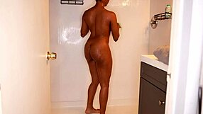 ebony model soaks jeans with messy wet pee fetish in shower