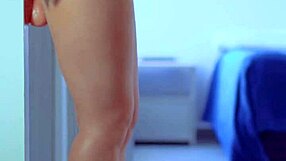 Sexy college teen in dress sneakers shaves pussy for wet dildo ass play