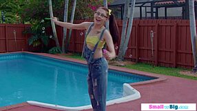 Petite redhead teen slurps balls deepthroats big cock in group face fuck bang frenzy