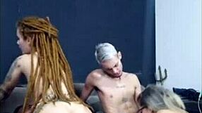 Dread redhead rides buddy while his wife devours me