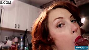 Lovely redhead Winter Ryleigh fingers wet pussy in heels before rough pounding