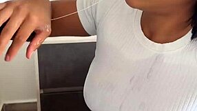 Amateur couple Nysdel crams huge meat dildo satisfying ebony desires with deepthroat cum swallow.