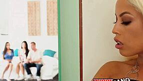 Busty Milf Joins Two Horny Teens For Blonde Brunette Blowjob Foursome Bed Orgy?!