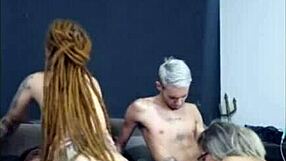 Dread redhead rides buddy while his wife devours me