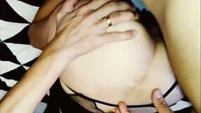 Beautiful amateur spreads cheeks for cute big cock missionary anal pounding.