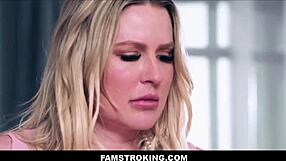 petite blonde teen stepdaughter with braces joins milf for licking threesome