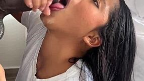 Amateur couple Nysdel crams huge meat dildo satisfying ebony desires with deepthroat cum swallow.