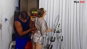 Step-Son Pounds Stepmom's Big Tits On Stairs In Homemade Action