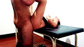 hey waxing client can't resist getting licked and fucked on the desk by horny masseuse