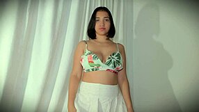 Colombian teen's big ass big tits bounce on monster cock under her tiny white miniskirt homemade