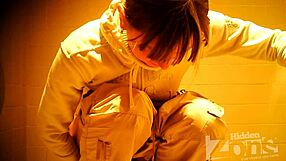 Beautiful Girl's Hairy Pussy Exposed Peeing Standing in Hidden Toilet Cam