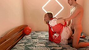 deepthroating amateur girl in red then slamming her ass hard