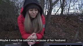 A sleazy guy spots big titted Czech beauty Dominno outdoors and pounds her natural tits pussy public