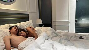 waking up to fuck my hot girlfriend's shaved pussy and cum on her tits every morning