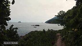 alice kink strips see-through micro bikini naked at crowded public beach