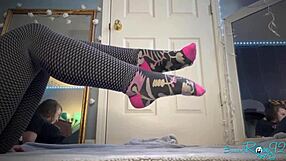 housewife milf strips socks off flashing pierced tits tattooed asshole and big feet